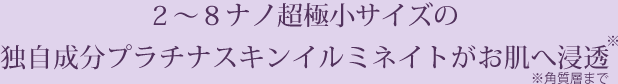 2～8ナノ超極小サイズの 独自成分プラチナスキンイルミネイトがお肌へ浸透